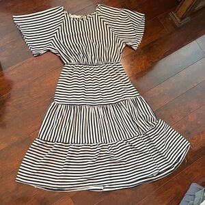 Black and White Ruffled Tiered Sundress with Flutter Sleeves